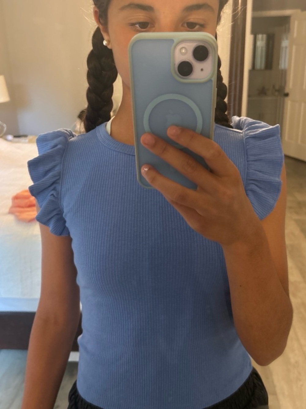 Crewcuts Blue Ribbed Ruffle Sleeve Tank Top - Picture 3 of 3
